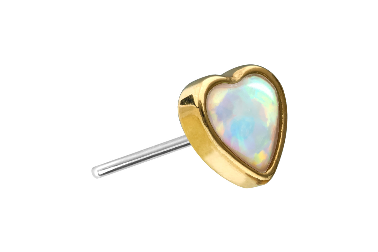 14 Karat Gold Aufsatz mit Titan Push Pin SYNTHETISCHES OPAL-HERZ von Piercingline